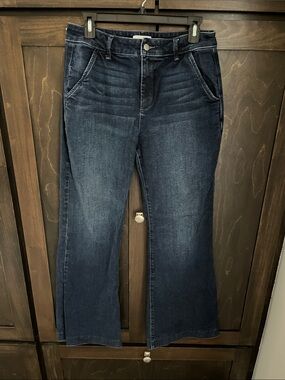 Women’s Flared Dark Blue Jeans - Comfortable Stretch Wide Leg